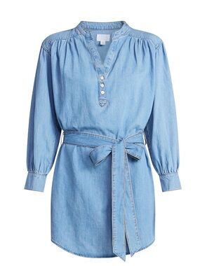 Time and Tru Light Blue Denim Tie-Waist Shirt Dress